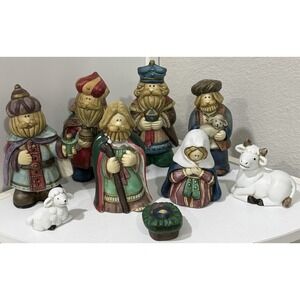 Vintage 1995 Holiday Workshop 9 Pc Nativity Set Handpainted Porcelain In Box